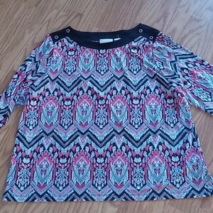 Alfred Dunner Size 1X Top Blouse 92% polyester 8% spandex Black pink White